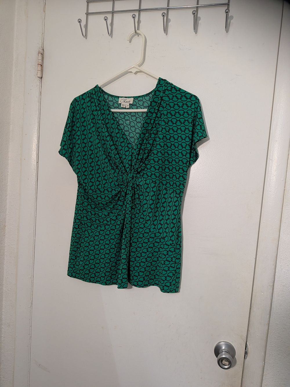 Chaus Teal Green Knot-Front Short Sleeve Blouse